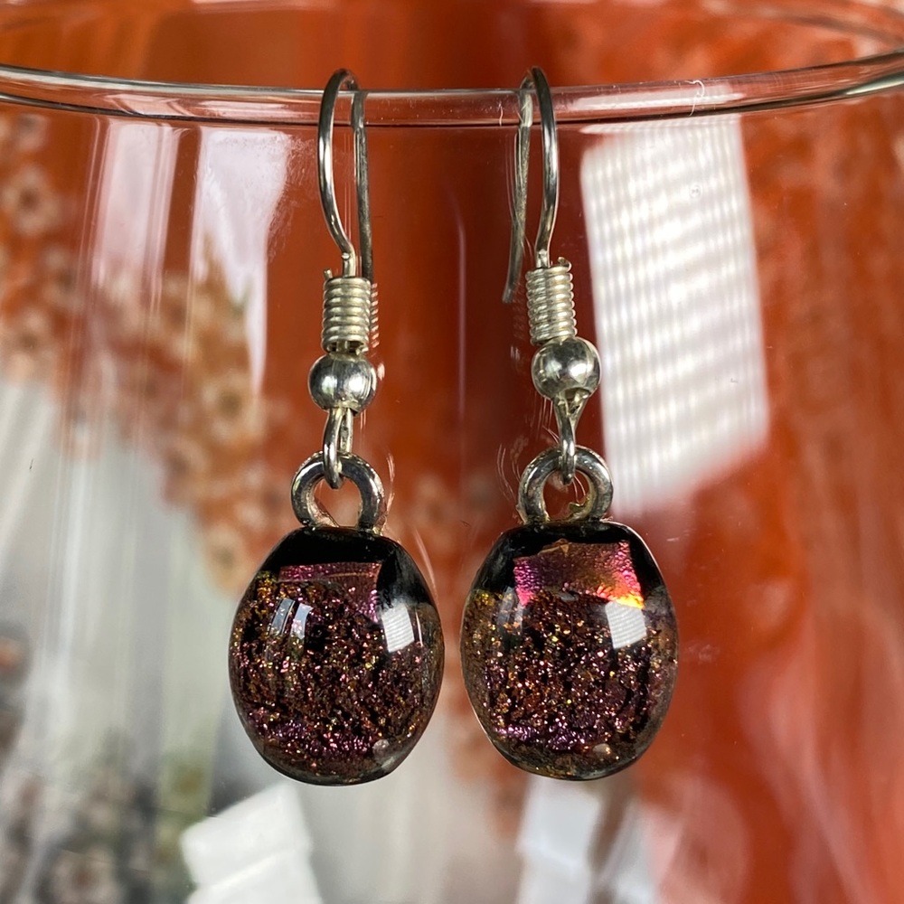 Elegant Dichroic Glass Earrings with Silver-tone Accents